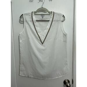 Ming Wang Tank Top XS White Crepe Silver Beaded Country Club Preppy NWT